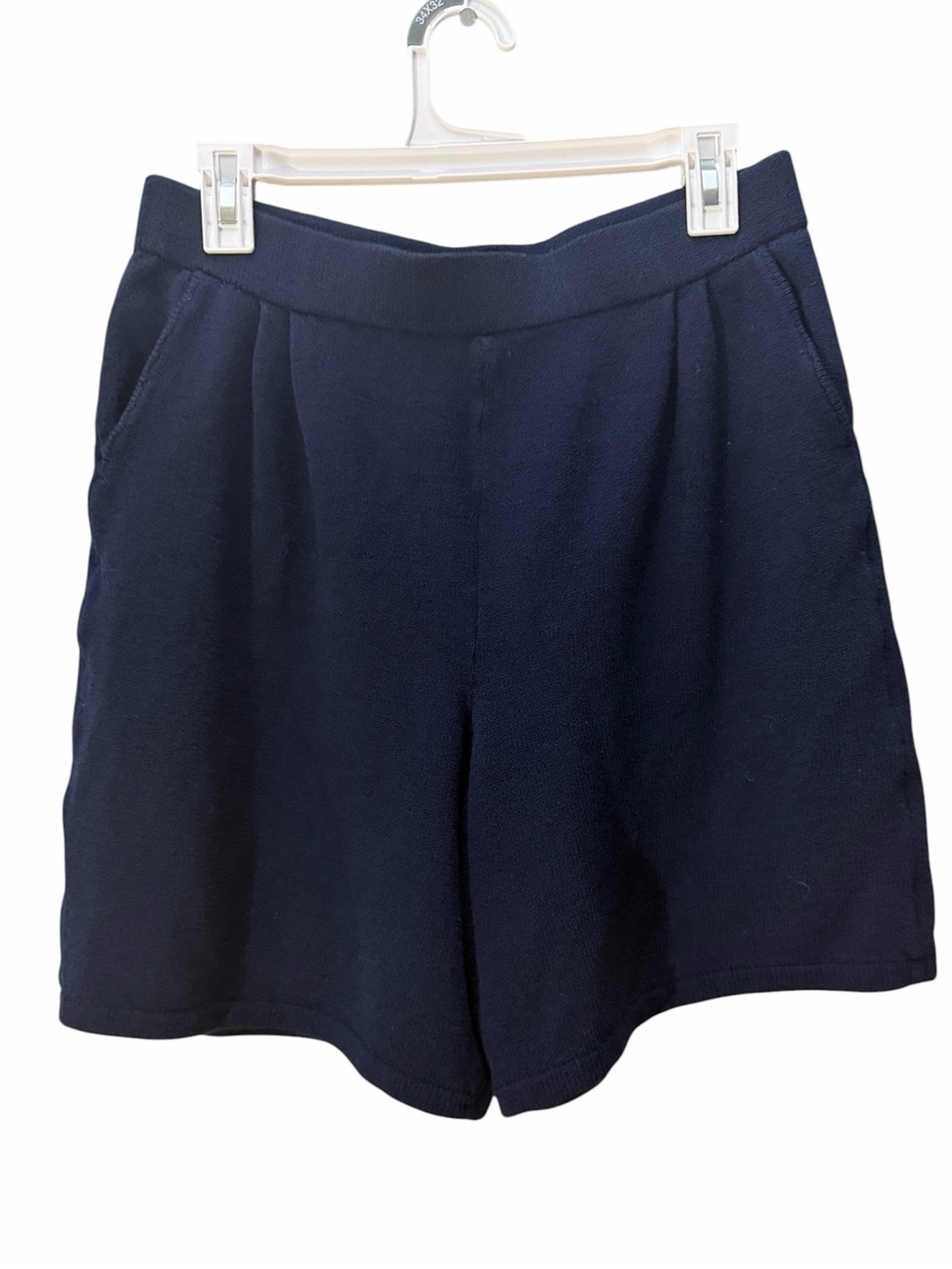 St. John Navy High-Waist Pleated Shorts